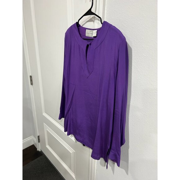 Silk Lore By Beth Terrell Long Sleeve Silk Tunic Top Purple Sz Large Popover - Picture 3 of 10